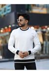 Slimfit Kesim Erkek Sıfır Yaka Kol Ribanalı Duz Desen Sweatshirt-BEYAZ