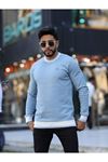 Slimfit Kesim Erkek Sıfır Yaka Kol Ribanalı Duz Desen Sweatshirt-MAVİ