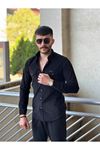 Slimfit Kesim Erkek Kadife Kumas Cift Cepli Gömlek-SİYAH