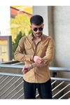 Slimfit Kesim Erkek Kadife Kumas Cift Cepli Gömlek-VİZON