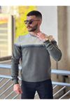 2423-Slimfit Kesim Erkek Selanik Örgü Parcalı Sıfır Yaka Sweatshirt-BENETTO