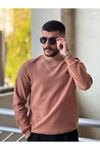 2425-Slimfit Kesim Erkek Düz Desen Selanik Örgü Sıfır Yaka Sweatshirt-SOMON