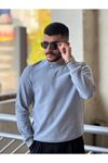 2425-Slimfit Kesim Erkek Düz Desen Selanik Örgü Sıfır Yaka Sweatshirt-SIS MAVI