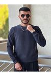 2425-Slimfit Kesim Erkek Düz Desen Selanik Örgü Sıfır Yaka Sweatshirt-LACİVERT