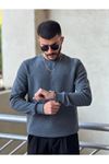 2425-Slimfit Kesim Erkek Düz Desen Selanik Örgü Sıfır Yaka Sweatshirt-INDIGO