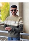 2422-Slimfit Kesim Erkek Selanik Örgü Parçalı Sıfır Yaka Sweatshirt-YEŞİL