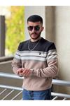 2422-Slimfit Kesim Erkek Selanik Örgü Parçalı Sıfır Yaka Sweatshirt-SİYAH