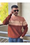 2422-Slimfit Kesim Erkek Selanik Örgü Parçalı Sıfır Yaka Sweatshirt-SOMON