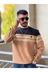 2422-Slimfit Kesim Erkek Selanik Örgü Parçalı Sıfır Yaka Sweatshirt-LACİVERT