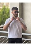 Slimfit Kesim Erkek Örgü Polo Yaka Duz Desen Triko Tshirt-BEYAZ