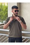 Slimfit Kesim Erkek Örgü Polo Yaka Duz Desen Triko Tshirt-HAKİ