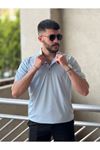 Slimfit Kesim Erkek Örgü Polo Yaka Duz Desen Triko Tshirt-MAVİ