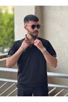 Slimfit Kesim Erkek Örgü Polo Yaka Duz Desen Triko Tshirt-SİYAH