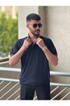 Slimfit Kesim Erkek Örgü Polo Yaka Duz Desen Triko Tshirt-LACİVERT