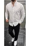Slimfit Kesim Erkek Cotton Kumaş Tam Kalıp Duz Desen Gömlek-BEYAZ