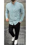 Slimfit Kesim Erkek Cotton Kumaş Tam Kalıp Duz Desen Gömlek-SIS MAVI