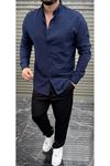 Slimfit Kesim Erkek Cotton Kumaş Tam Kalıp Duz Desen Gömlek-LACİVERT